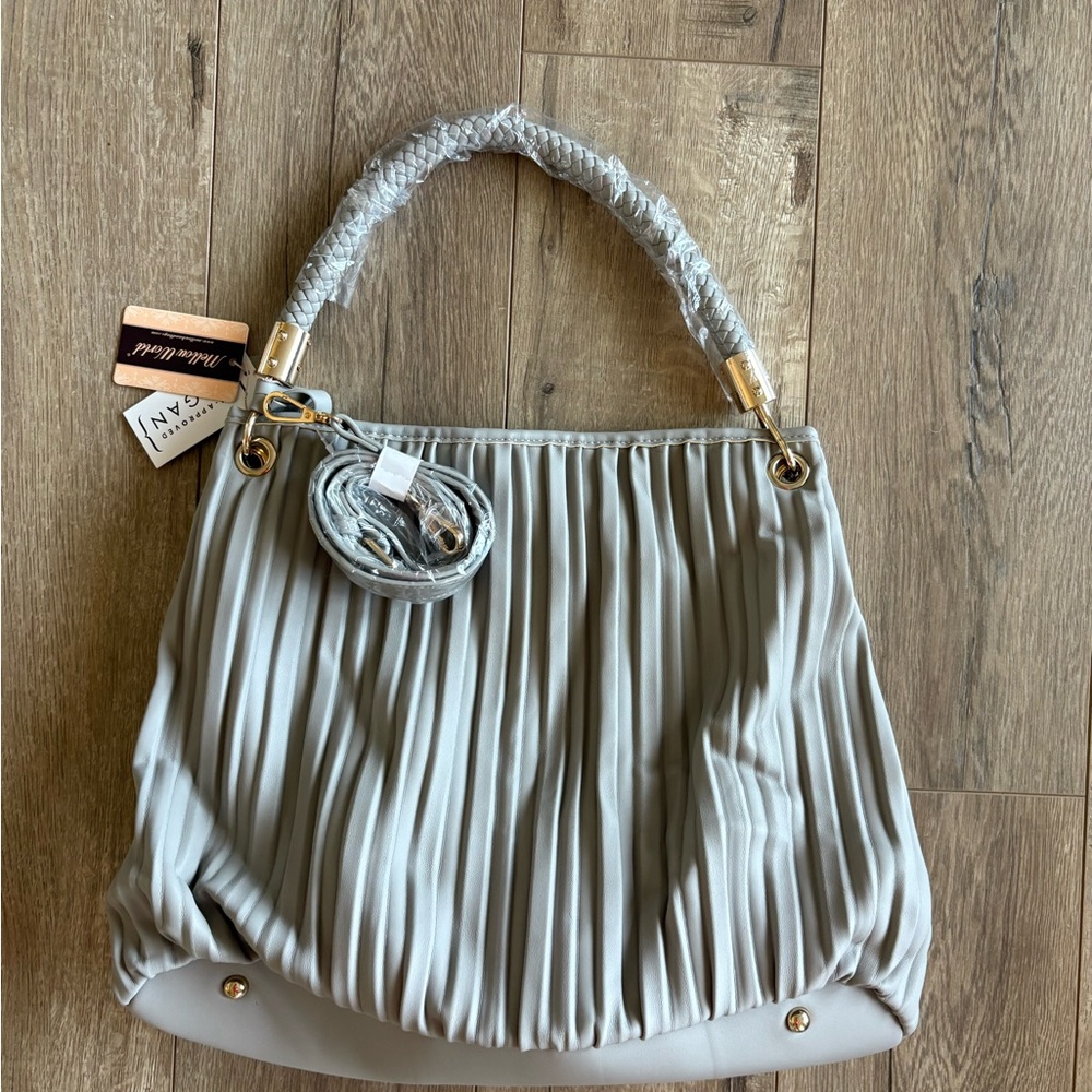 Elegant Gray/Taupe Pleated Women's Bag. NWT